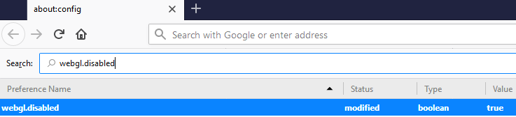 Disable WebGL for strong Firefox Security