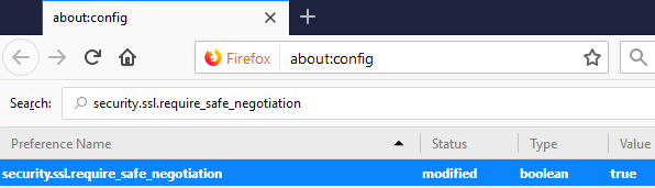 Require safe negotiation for strong Firefox security