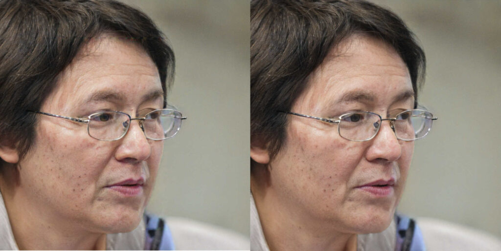 Two visually identical images of a woman
