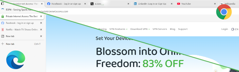Vertikale Registerkarten in Edge vs. horizontale Registerkarten in Chrome.