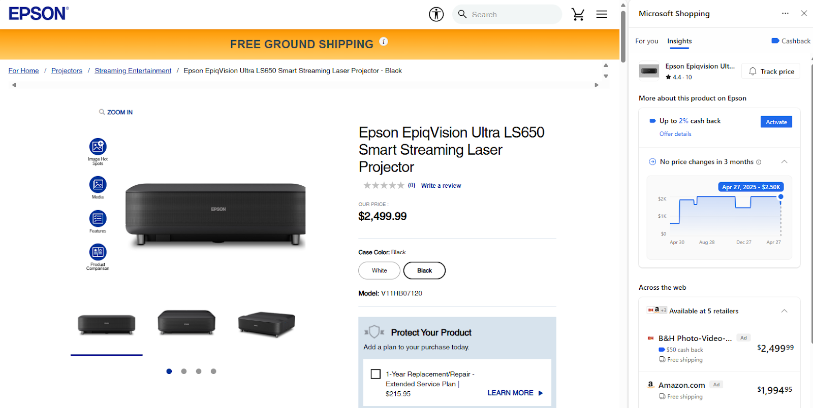Edge blendet auf einer E-Commerce-Seite eine Seitenleiste mit Preisvergleichen ein.