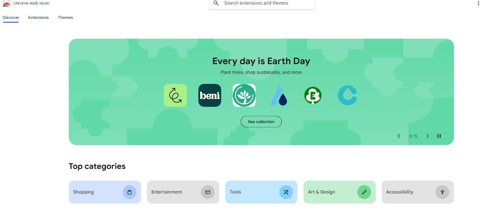 Die Startseite des Chrome Web Stores.