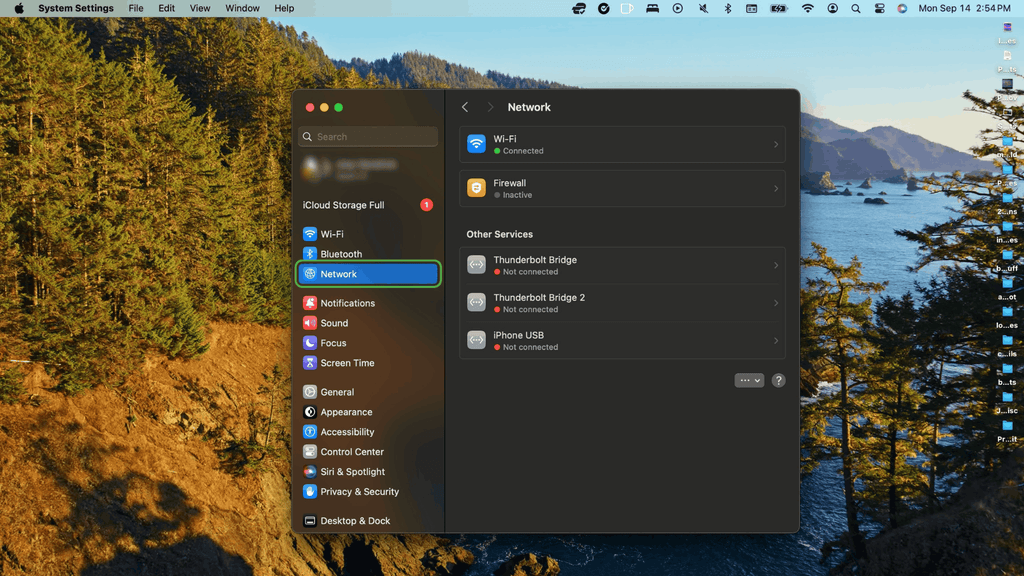 The menu page on Mac.