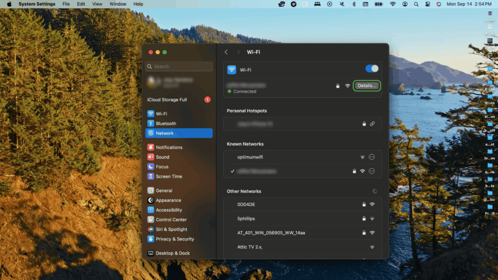 Selecting the active internet connection.