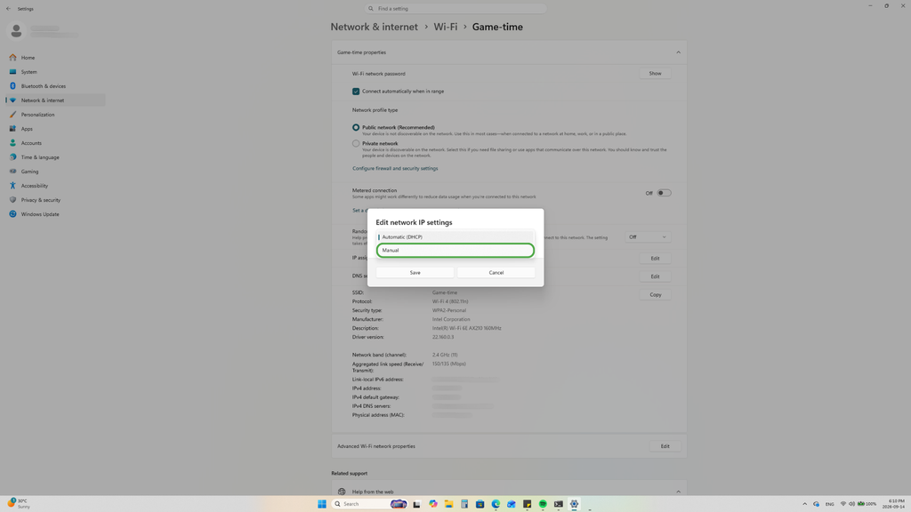 Change AUtomatic DHCP to manual.