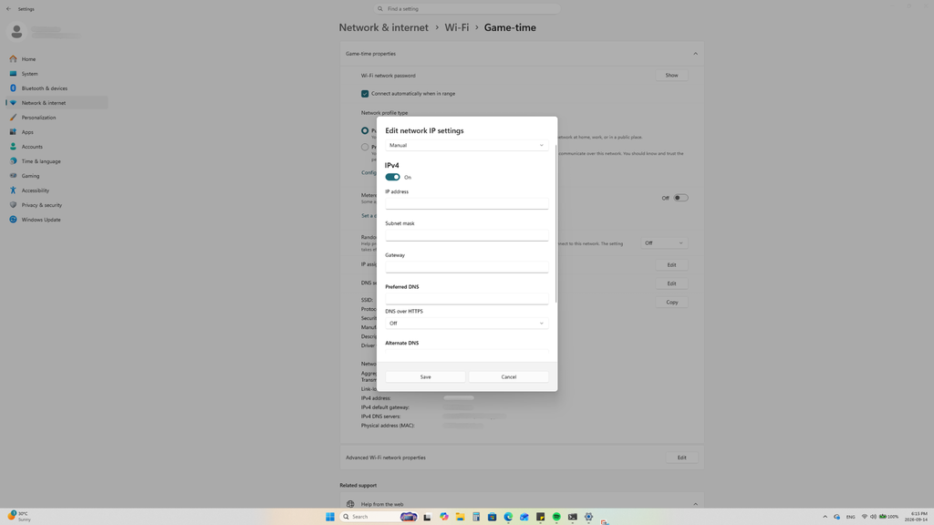 Enter the new data for your IP address.