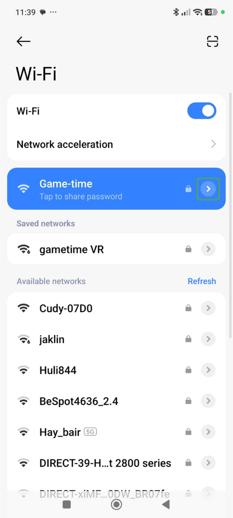 Selecting the Wi-Fi network.
