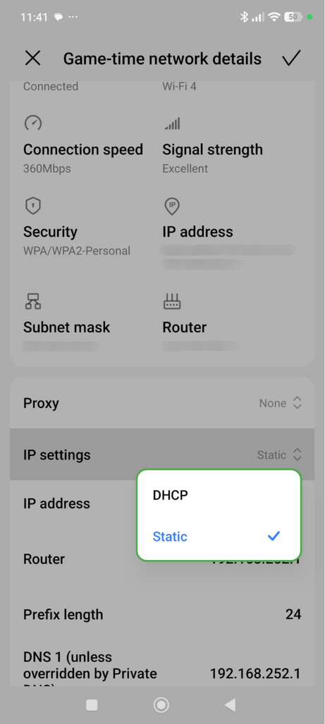Changing from DHCP to static.