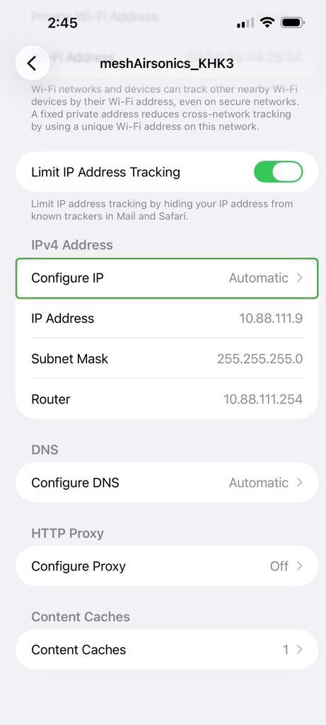 Configure IP address on iOS