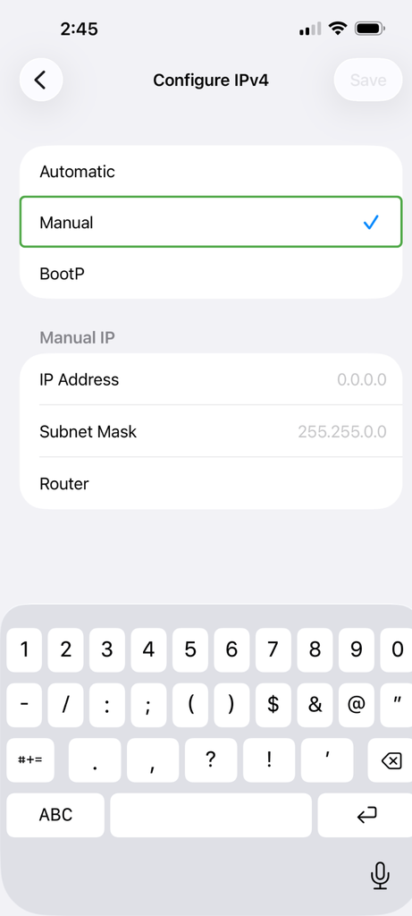 Select Manual option.