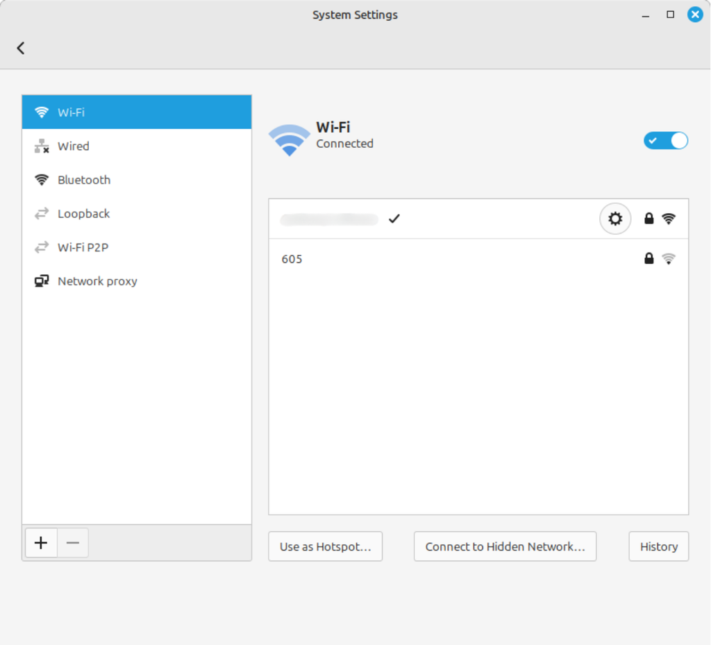 The Settings menu on Linux