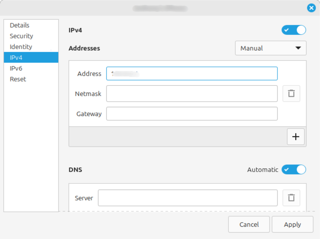 Enter the new IP address and related data.