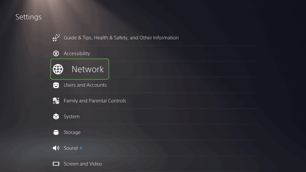 Screenshot of Network settings on a Playstation 5 gaming console