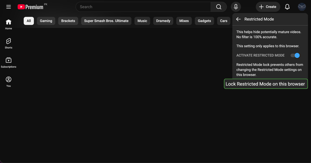 Locking YouTube's Restricted Mode on a browser.