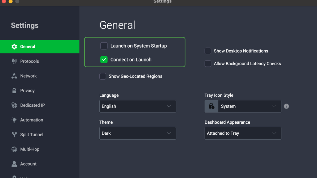 PIA VPN desktop app auto-connect settings