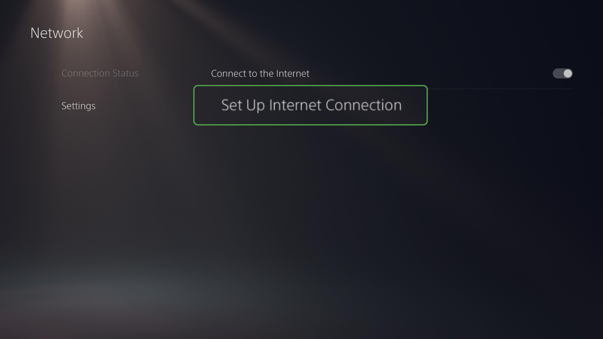 PS5 Settings screen under Network with “Set Up Internet Connection” selected.
