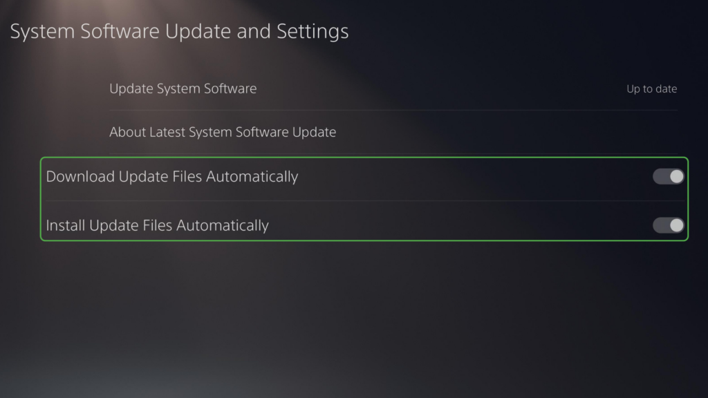  Screenshot of PS5 system software update with automatic download and install highlighted