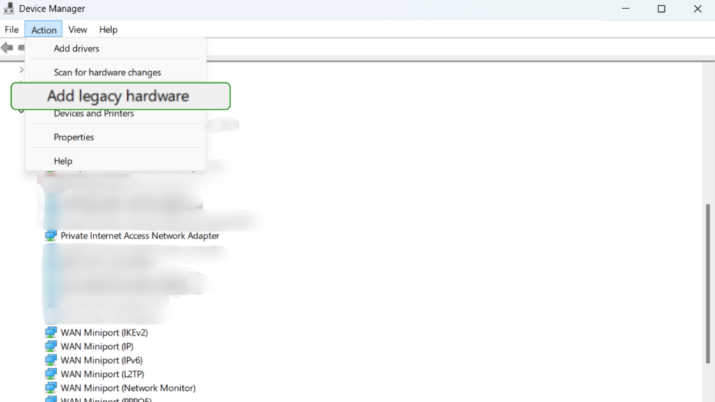 Screenshot of manual legacy hardware adding in Windows 11