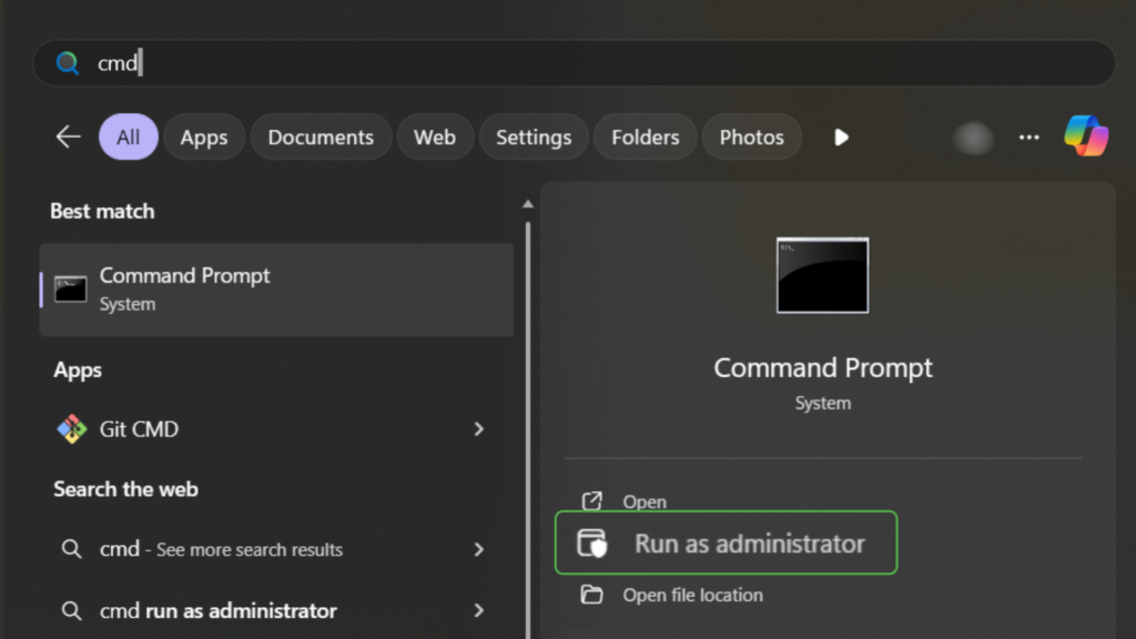 Screenshot of the Command Prompt (Windows 11)