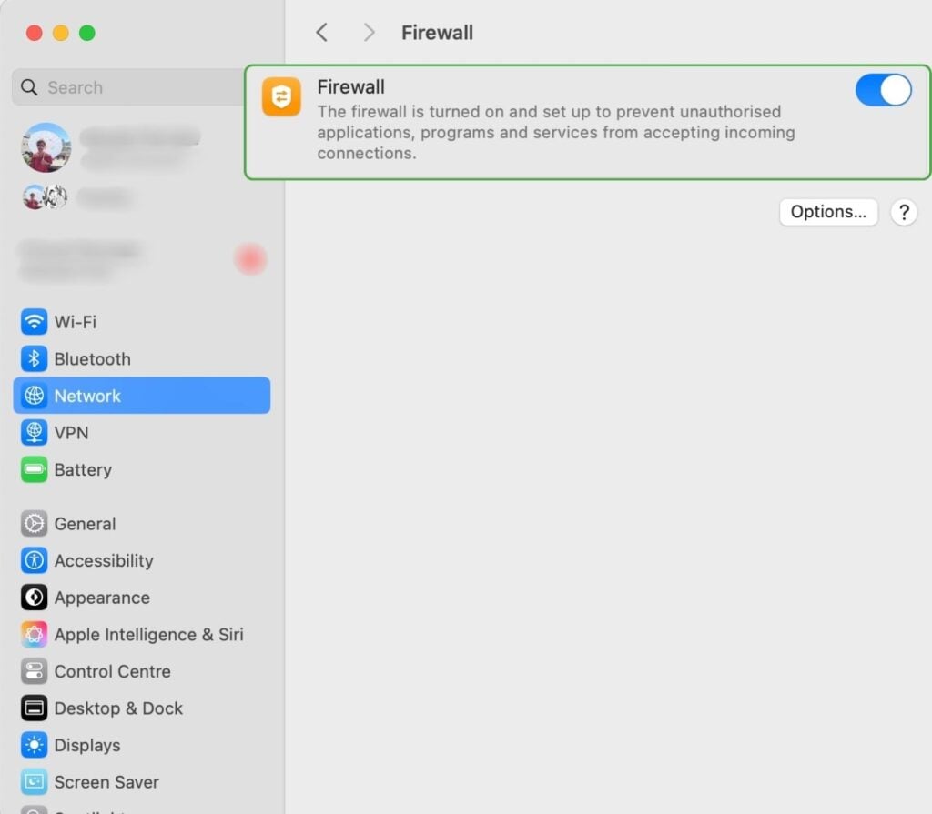 macOS Firewall settings