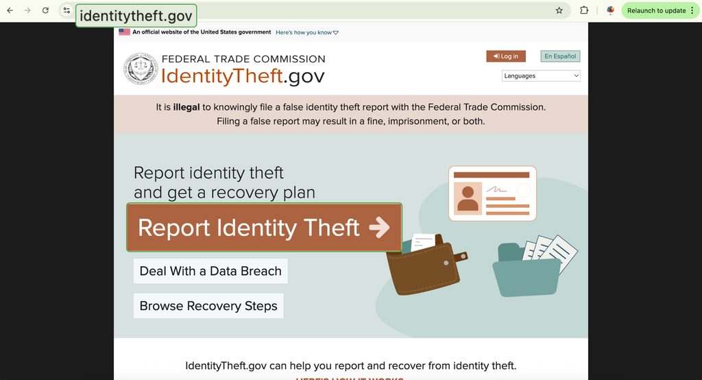 IdentityTheft.gov reporting page