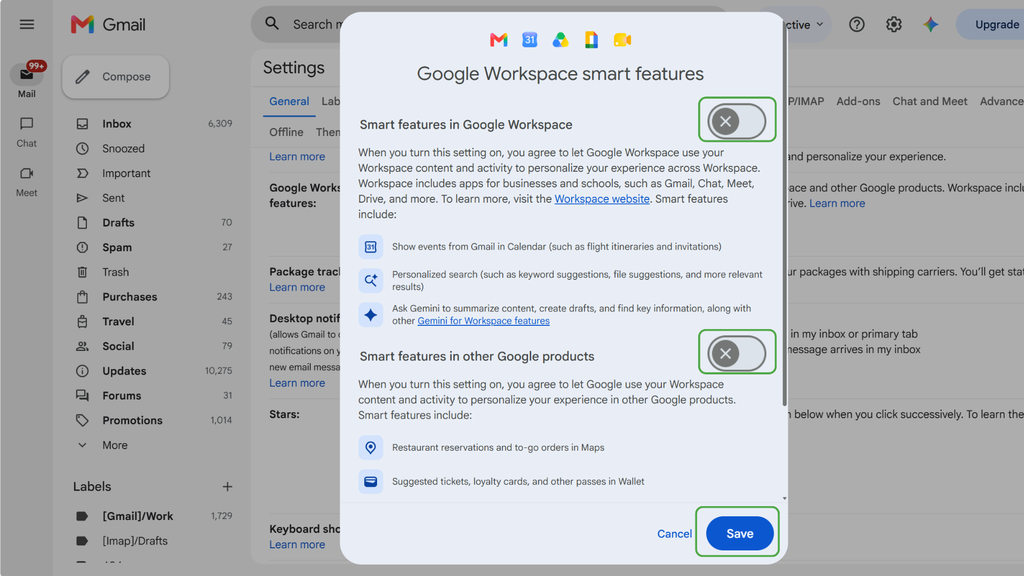 Manage Google Workspace smart features